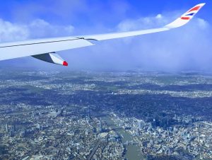 Overlooking London through an airplane window
